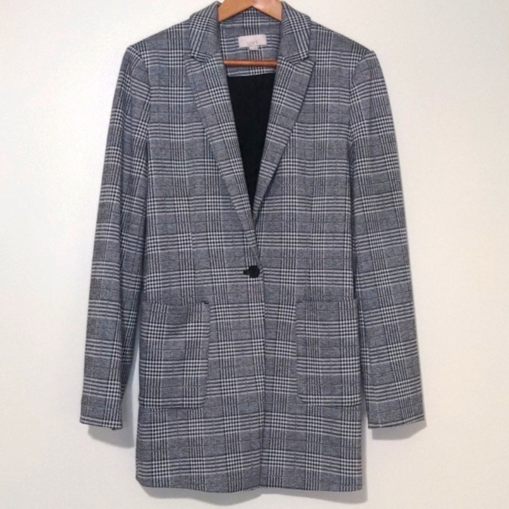 NEW W/O TAGS LOFT Long Herringbone Checked Blazer